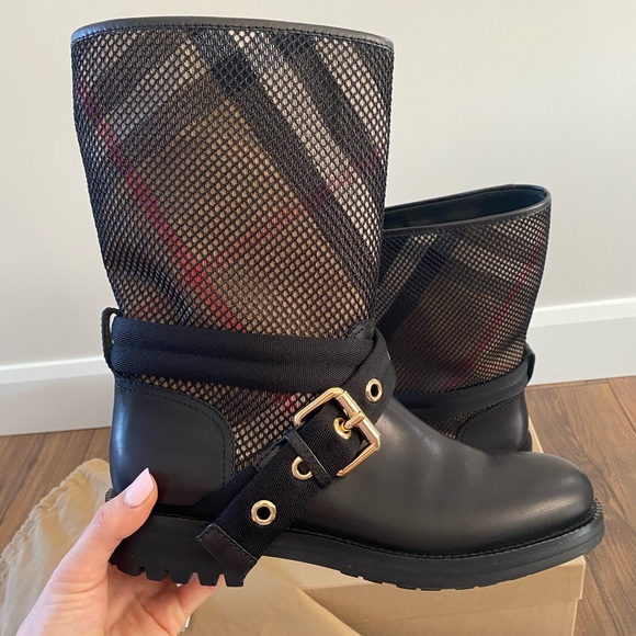 Burberry Shoes - Authentic Burberry Mesh House Check Boots, 40